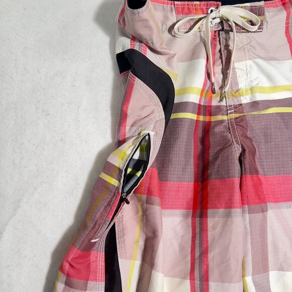 O'Neill Plaid Boardshorts Men's 37W Zip Side Pocket Hook & Loop &Tie String - Picture 4 of 11